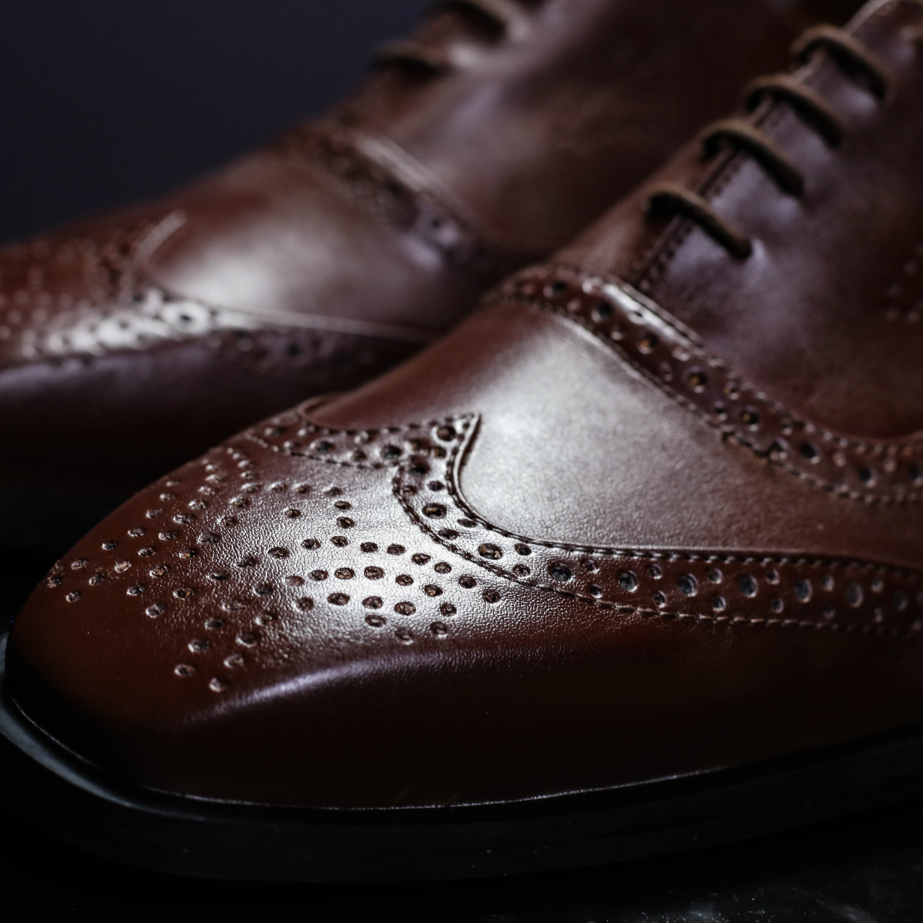 Larrigan brown leather footwear detail